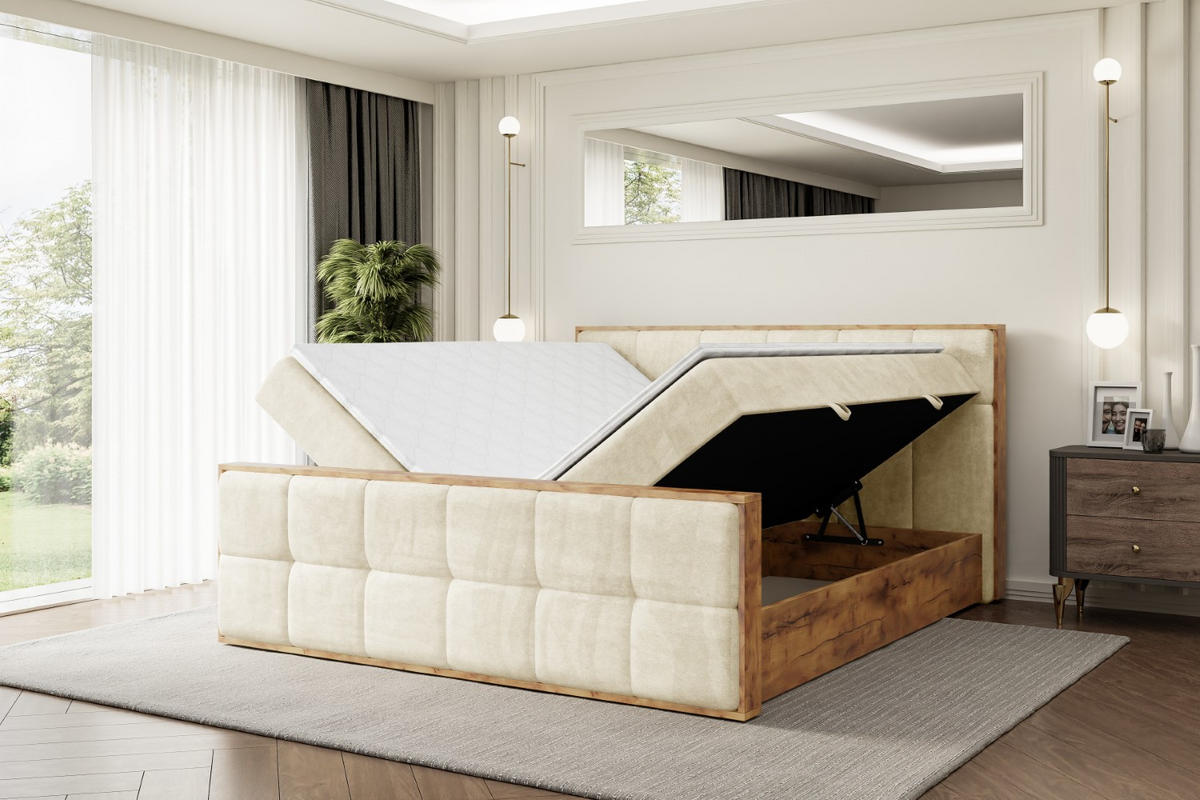BOXBETT mit Matratze H3 und Lattenrost - LOLLI7-Z - 160x200 - Beige Monolith - Beige, Holzwerkstoff (160/200cm) - ALTDECOR