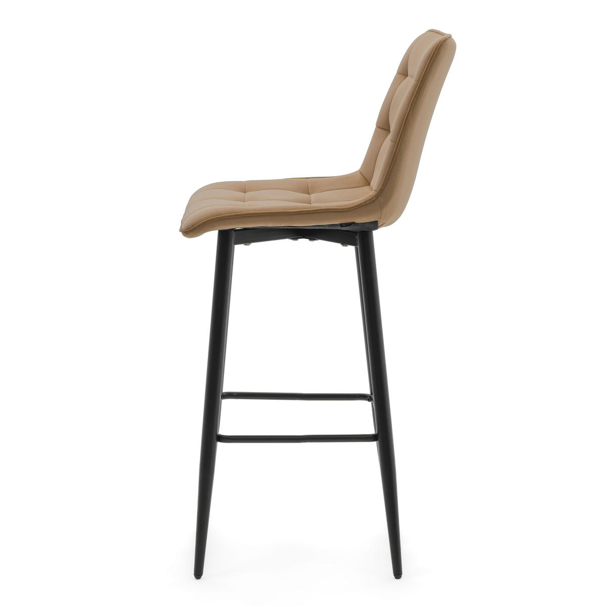 BARHOCKER CHIC gespolsterter mit Steppung - beige - Samt Velours - Beige/Schwarz, Textil/Metall (46/109/56cm) - NEW HOME