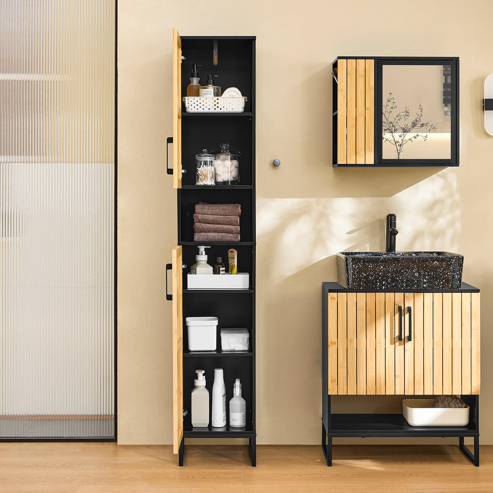 HOCHSCHRANK Schwarz - Schwarz, Holzwerkstoff (30/170/30cm) - SoBuy