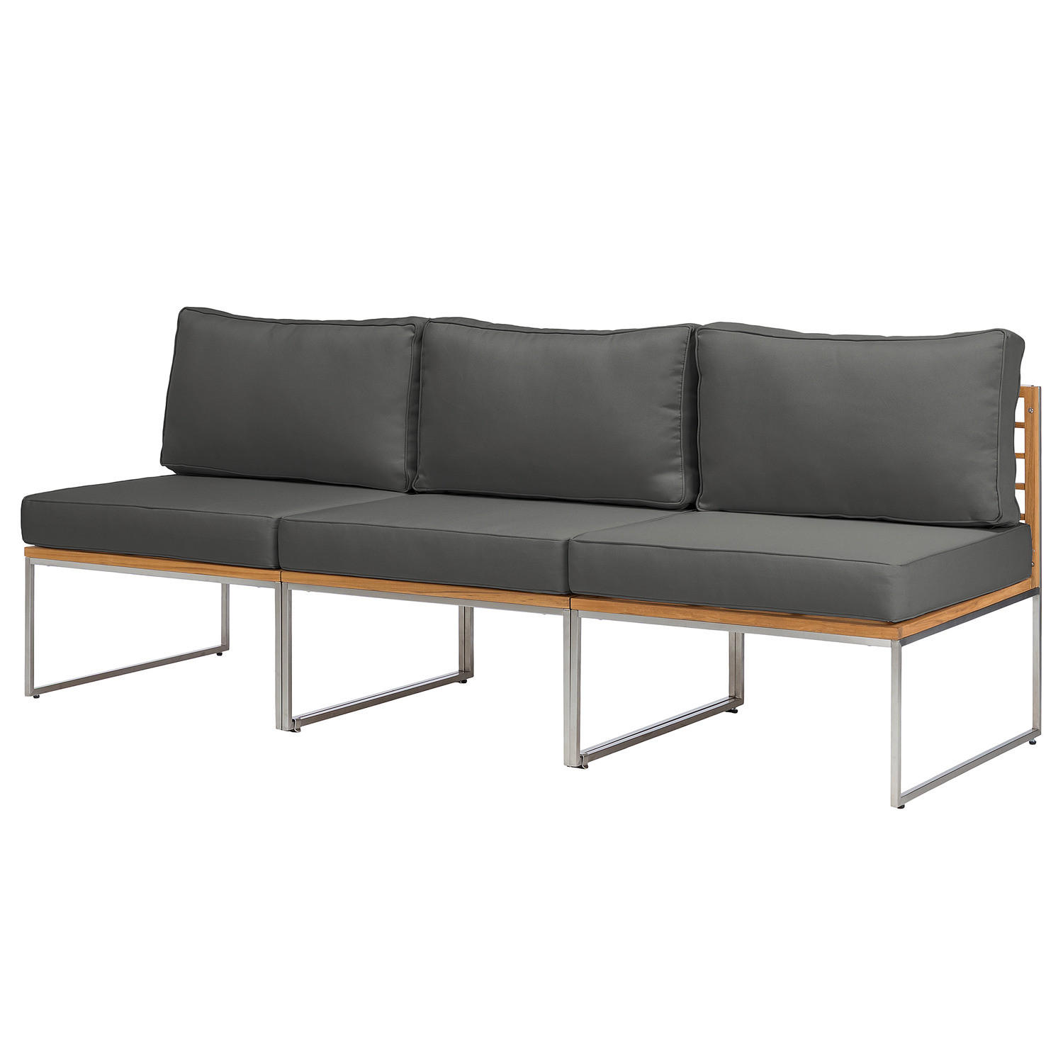 LOUNGESOFA - 3-teilig - Webstoff / Teak massiv - Anthrazit, Holz/Textil (210/74/70cm) - home24
