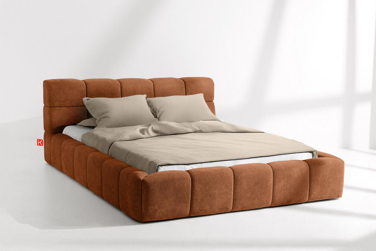 POLSTERBETT AERI 140/160/180/200 mit Rahmen und Bettkasten, orange - Orange, Holz/Holzwerkstoff (160/200cm) - KONSIMO®