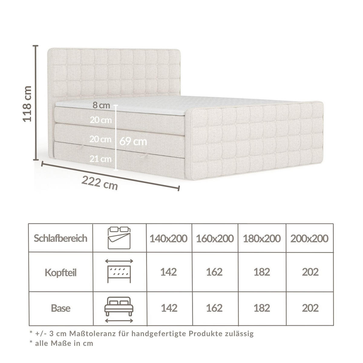 BOXSPRINGBETT Velouria Hellgrau 140/200 cm - Hellgrau/Schwarz, Holz/Holzwerkstoff (140/200cm) - Maison de Reve