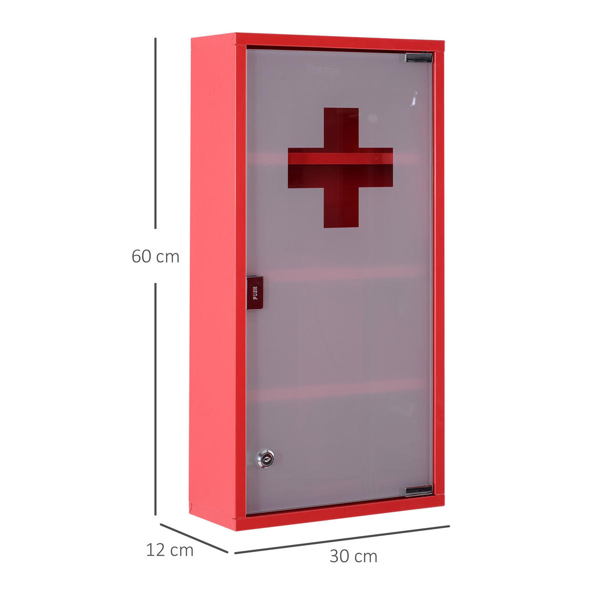 MEDIZINSCHRANK Rot 30/12/60 cm - Rot, Metall (30/60/12cm) - PANGIVO