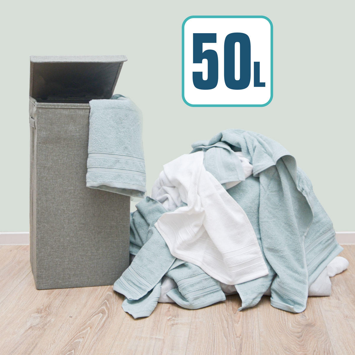 WÄSCHEKORB mit Wäschesack 30/30/60 cm Hellgrau - Grau, Kunststoff (30/60/30cm) - Dunedesign