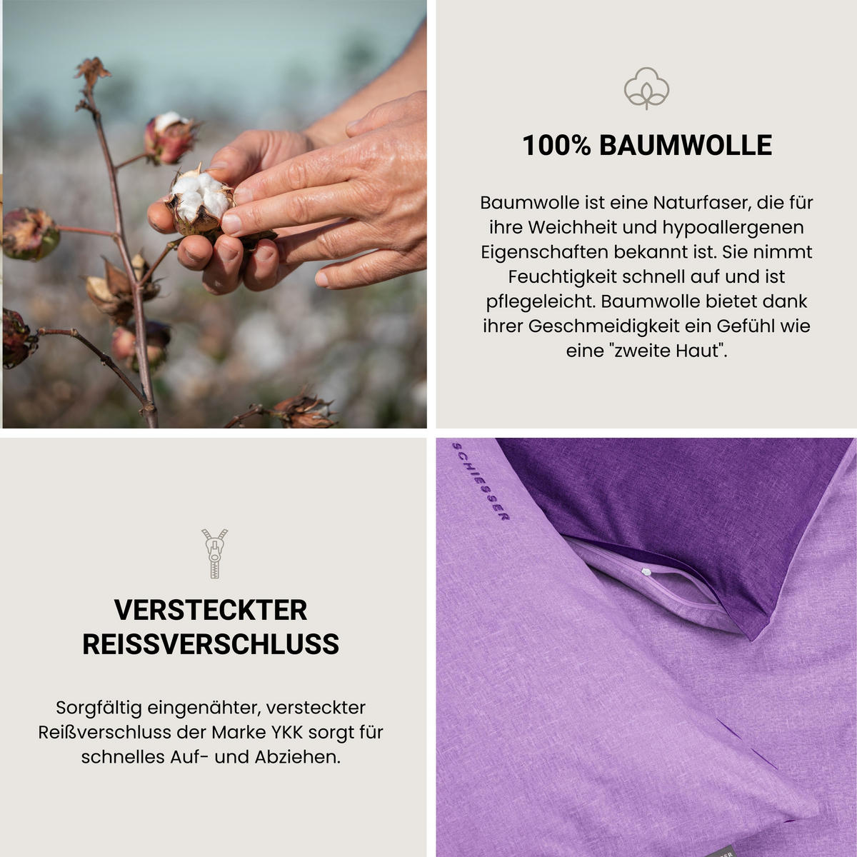 KISSENHÜLLENSET Doubleface - Renforcé - 2-teilig - 40 x 80 cm - Lila - Lila, Textil (40/80cm) - SCHIESSER