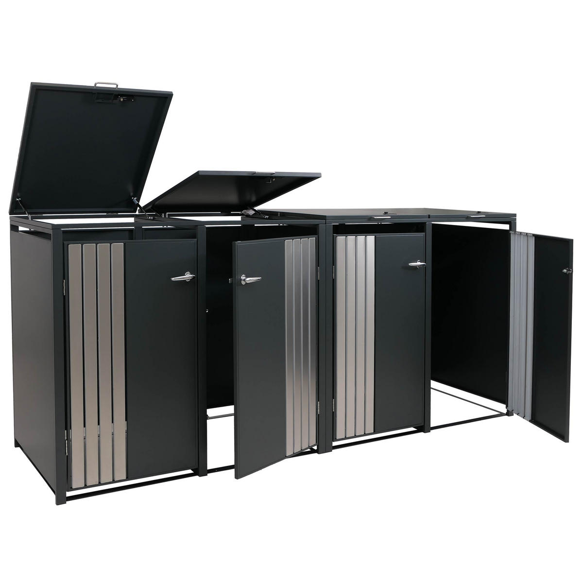 MÜLLTONNENBOX 4er mit Deckel HxBxT 122x250x84cm Anthrazit Edelstahl - Anthrazit, Metall (250/122/84cm) - PROREGAL