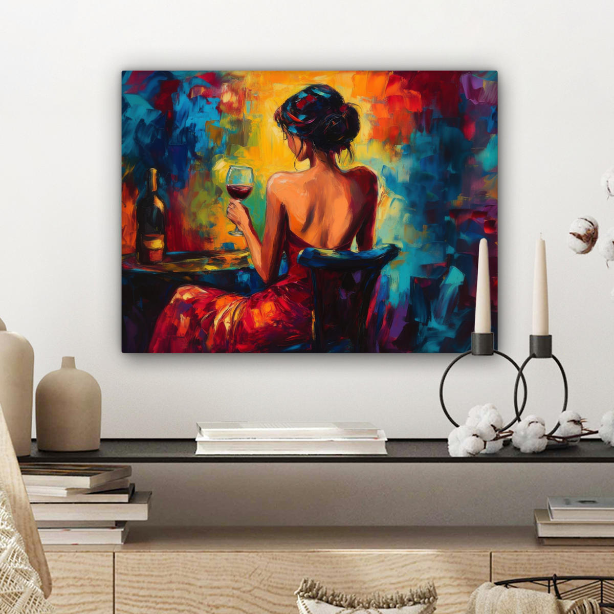 LEINWANDBILD Wein - Frau - Stimmungsvoll - Farbenfroh 40x30 cm - Bordeaux, Textil (40/30cm) - MuchoWow