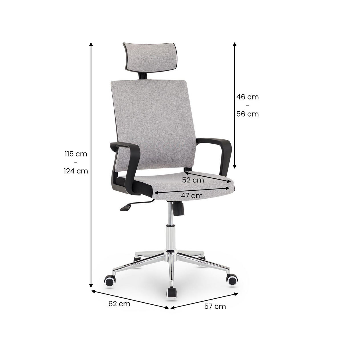 BÜRODREHSTUHL HERRY grau - Grau, Textil (57/124/62cm) - IDIMEX