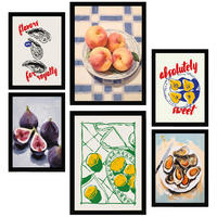 POSTER Set Mit 6 Von Lebensmitteln & Mediterraner Küche A3 & A4 Schwarzer Rahmen - Schwarz, Papier (29/3cm) - Nacnic