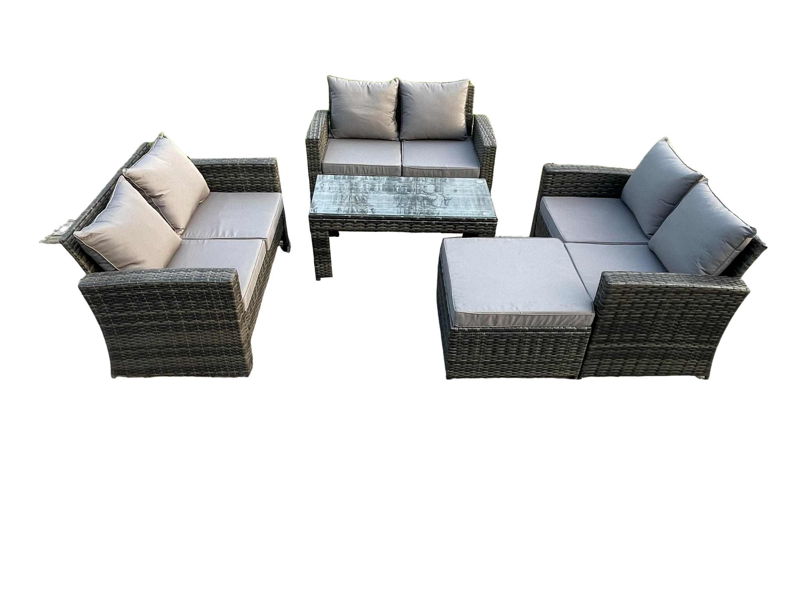 GARTENGARNITUR Polyrattan Dunkelgrau 7-Sitzer - Dunkelgrau, Metall - Fimous