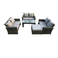 GARTENGARNITUR Polyrattan Dunkelgrau 7-Sitzer - Dunkelgrau, Metall - Fimous