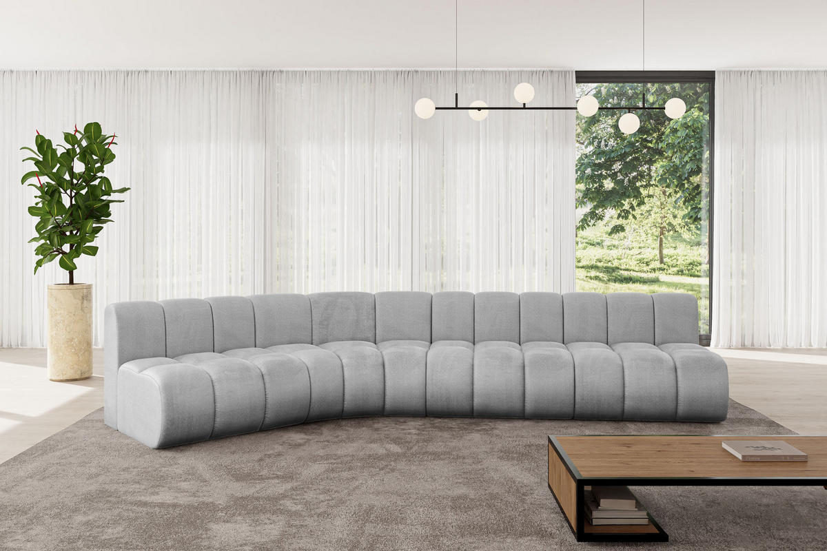 ECKSOFA modulares Sofa Montra-L2 - 381x174x70 cm Grau - Hellgrau, Holzwerkstoff/Textil (381/174cm) - ALTDECOR