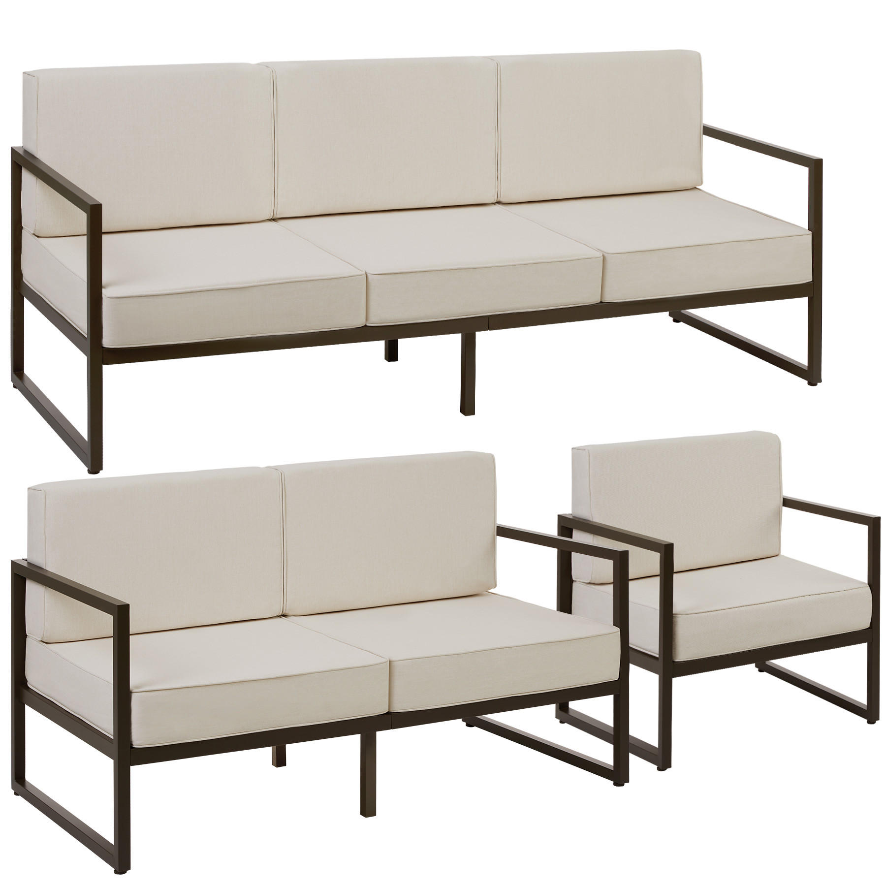 GARTEN-LOUNGESET Comosa,höhenverstellbare Füße,braun/beige - Beige/Braun, Kunststoff - tectake