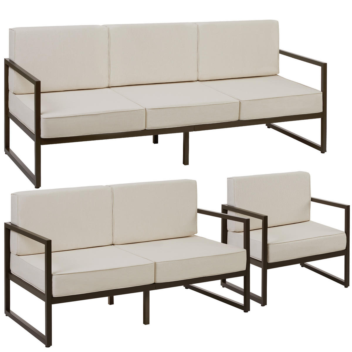 GARTEN-LOUNGESET Comosa,höhenverstellbare Füße,braun/beige - Beige/Braun, Kunststoff - tectake
