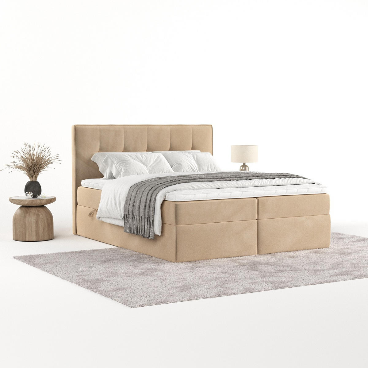 BOXBETT Mireo 180/200 cm Beige im Kronos Stoff - Beige/Schwarz, Holz/Holzwerkstoff (180/200cm) - AltaBeds