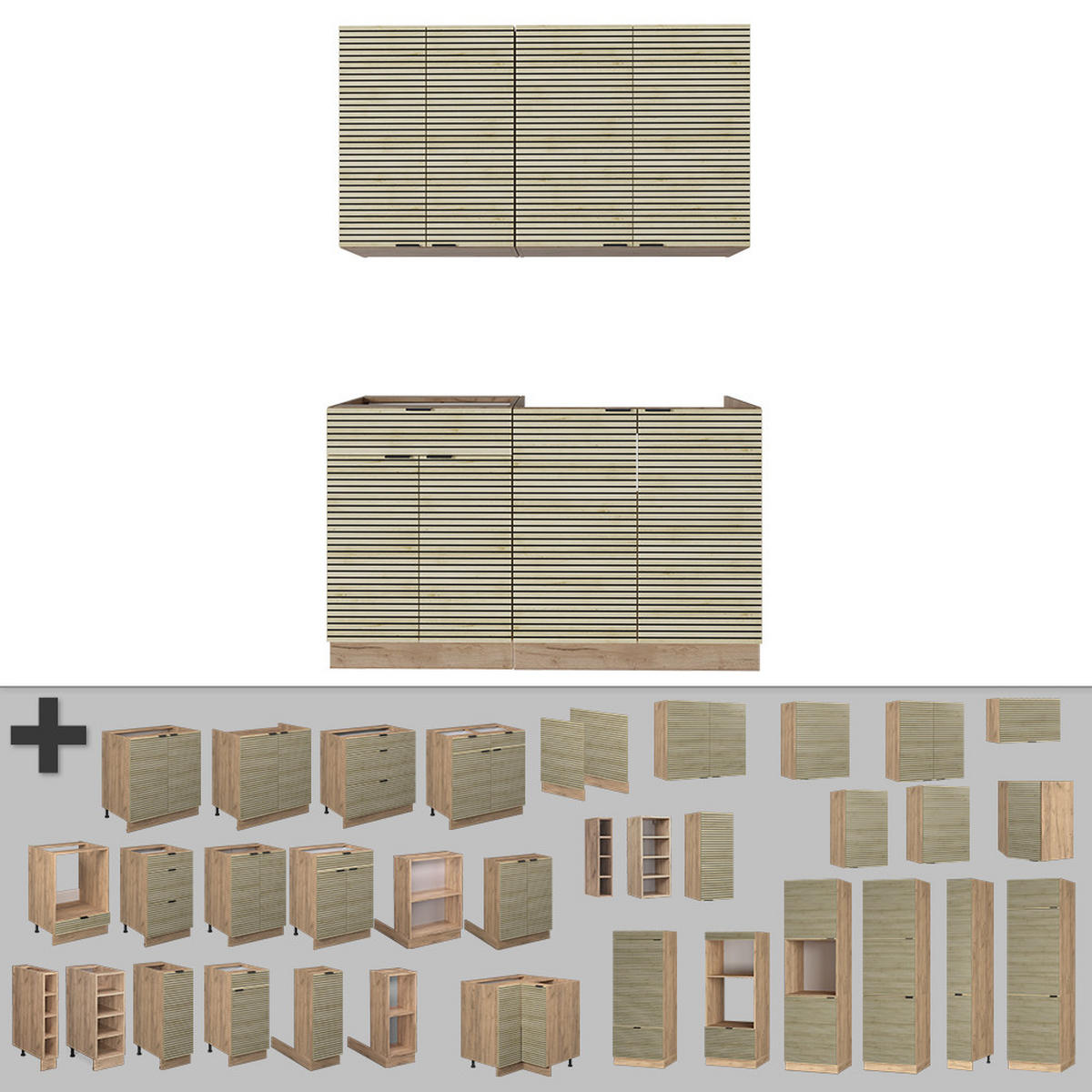 SINGLEKÜCHE Fame-Line Eiche Paneel/Goldkraft Eiche 140 cm , AP Marmor - Honigeiche/Hellbraun, Holzwerkstoff (140/81.6/60cm) - Vicco