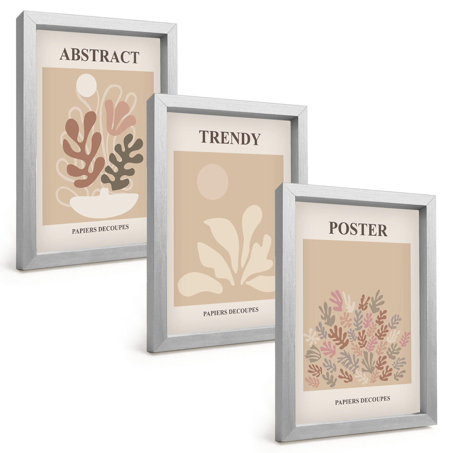 BILDER SET 3er Set - 20x30 cm Silberner Rahmen - Pflanzenmotive beige braun - Silberfarben, Kunststoff (20/30cm) - TULUP