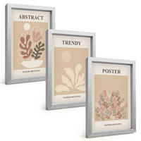BILDER SET 3er Set - 20x30 cm Silberner Rahmen - Pflanzenmotive beige braun - Silberfarben, Kunststoff (20/30cm) - TULUP