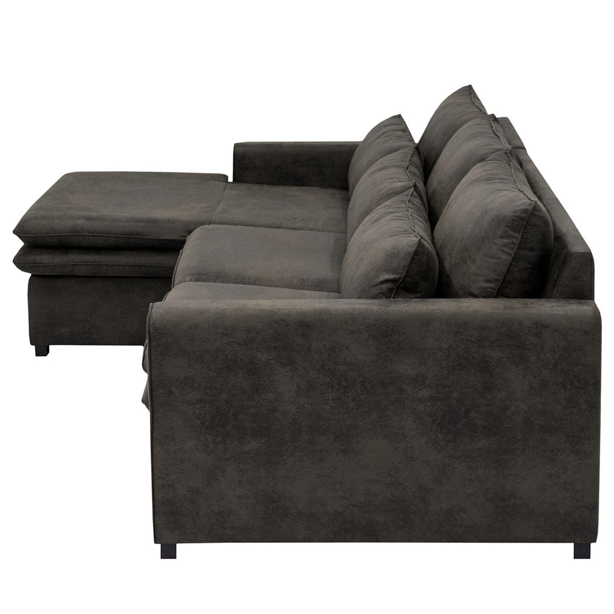 ECKSOFA mit Longchair - Dunkelbraun/Anthrazit, Buchenholz/Textil (299/164cm) - home24