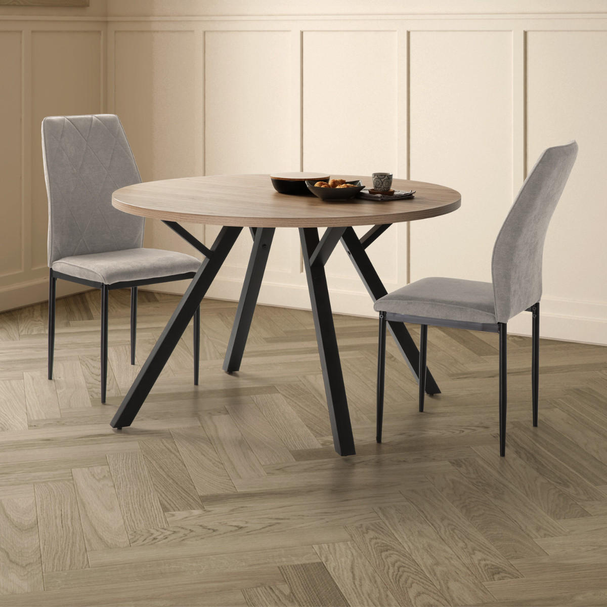 TISCH mit schwarzen Metallbeinen - beni 120/120/77 cm - Braun, Keramik (120/120/77cm) - Calicosy