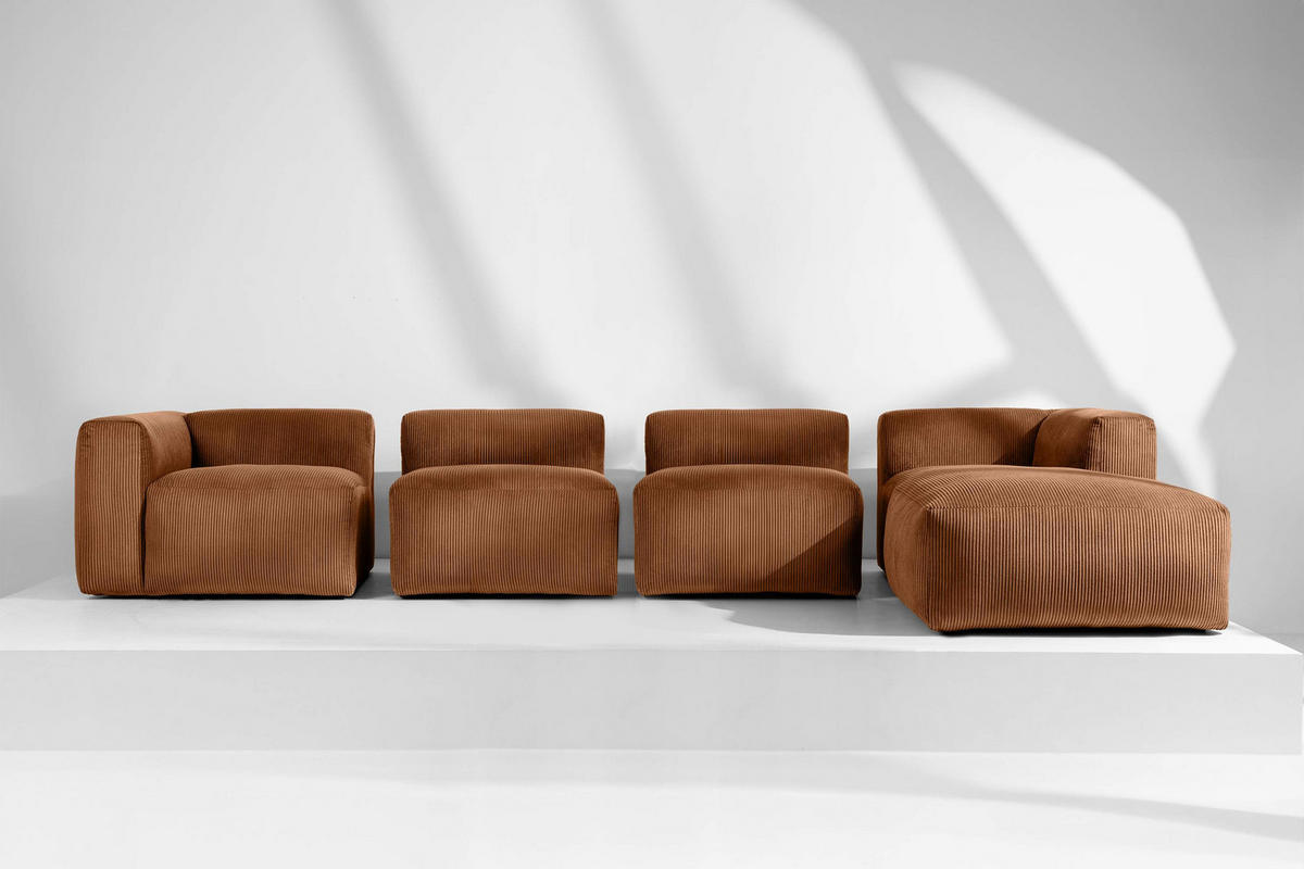 ECKMODULSOFA-RECHTS BUFFO 6-Sitzer mit extrem weicher Sitzfläche, Kordstoff, ore - Orange, Textil (377/180cm) - KONSIMO®