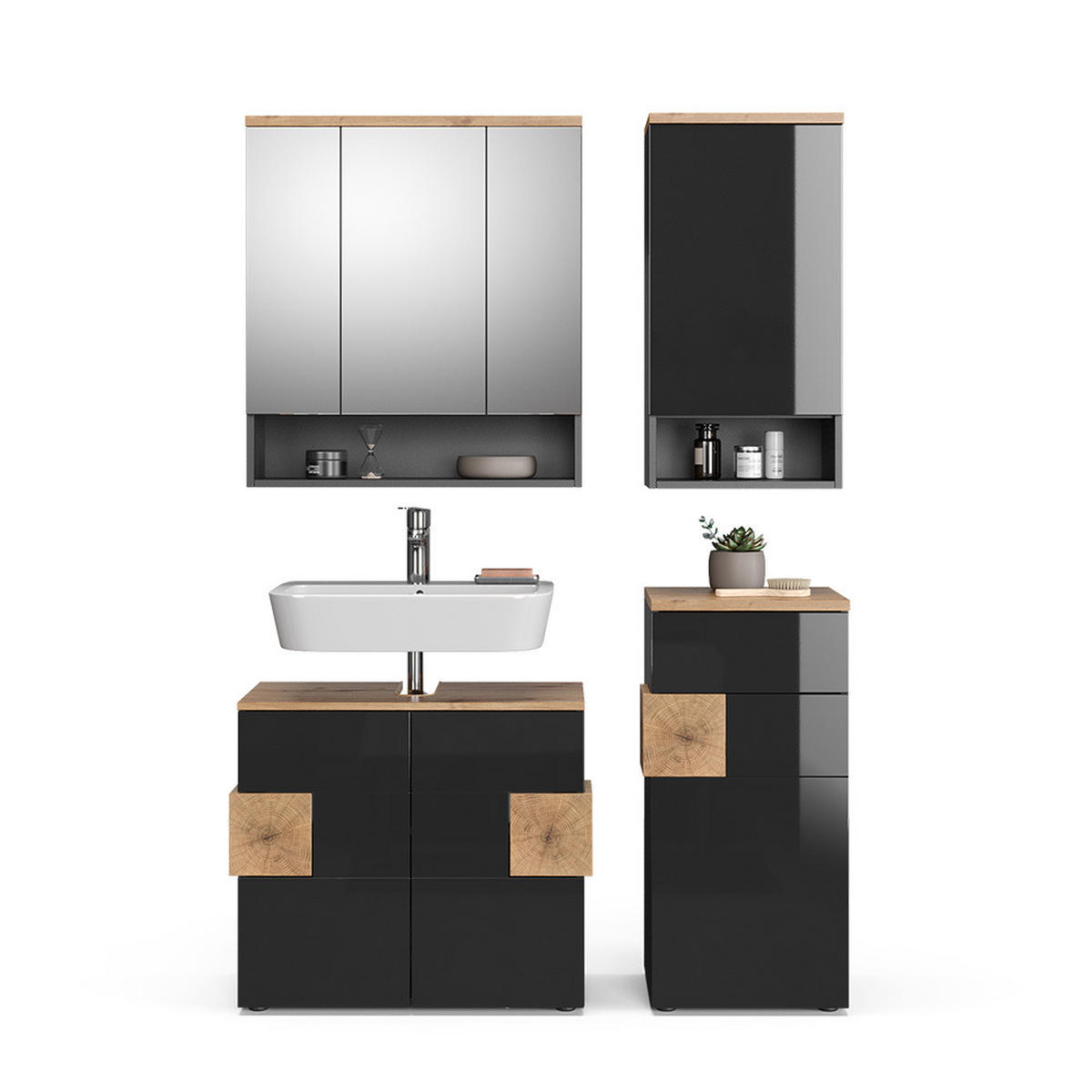 BADMÖBEL-SET Eden Anthrazit 4 Teile - Anthrazit/Eiche Artisan, Holzwerkstoff (73/64/37cm) - Vicco