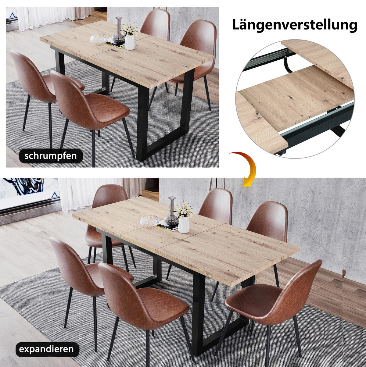 ESSTISCH 140/180/80/75 cm Schwarz/Natur aus MDF mit Ausziehfunktion - Eichefarben, Holzwerkstoff (180/80/75cm) - OKMYHOME