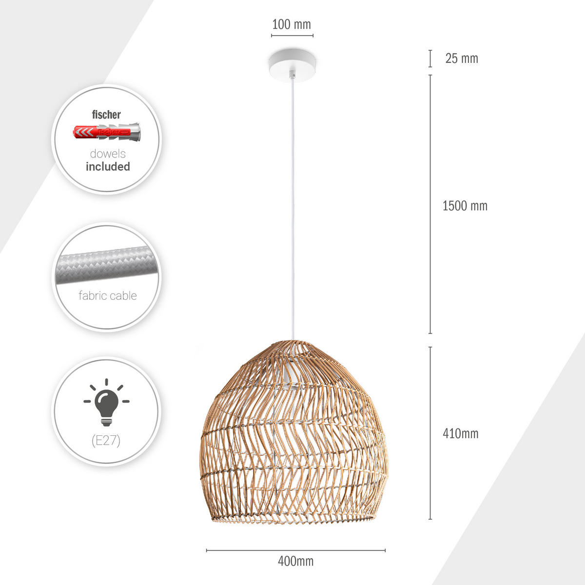 PENDELLEUCHTE Orna - Weiß, Metall (40/40/41cm) - Paco Home