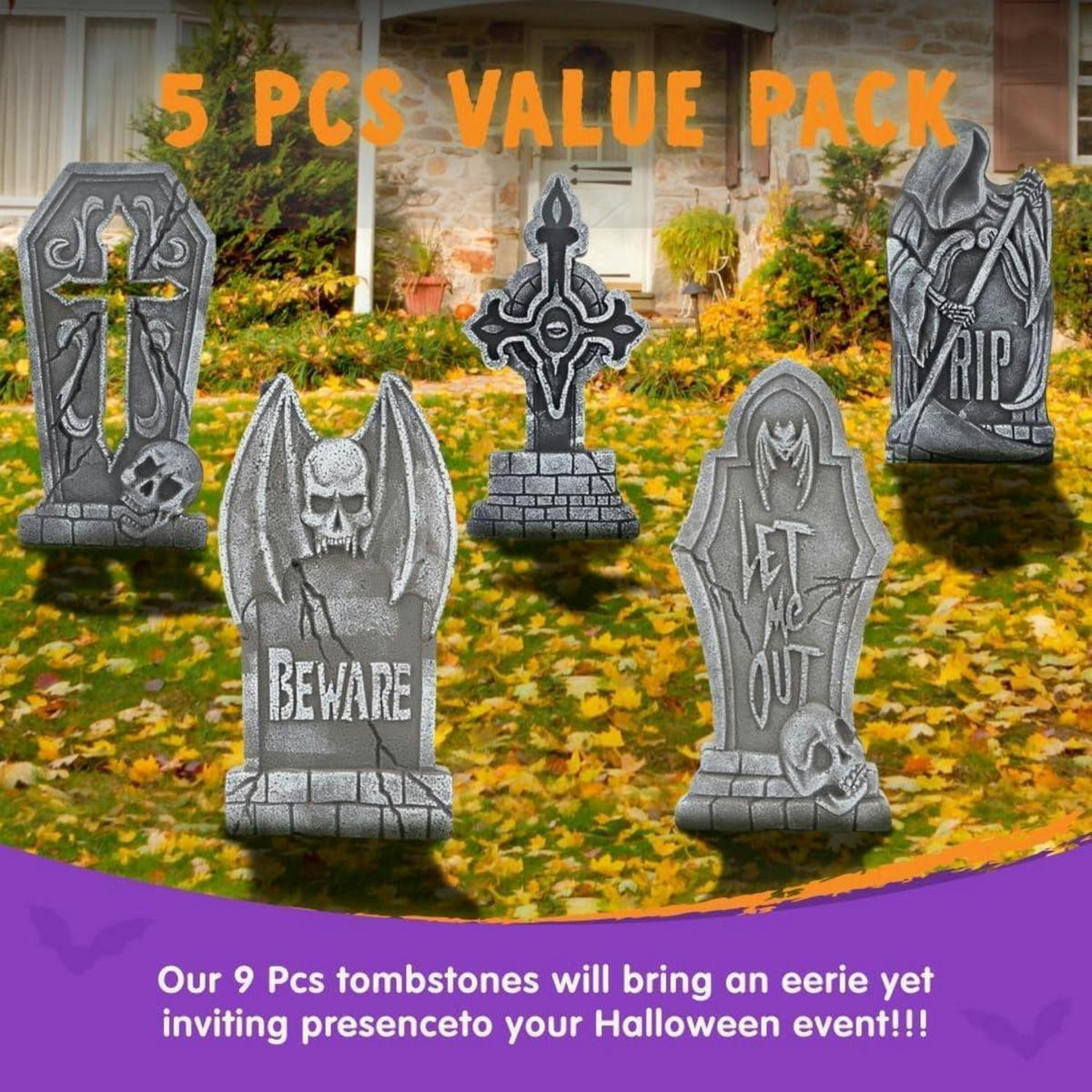HALLOWEEN-DEKORATION Grabsteine 5-teiliges Set 43,2 cm Grau - Grau, Kunststoff (22.2/43/3.3cm)