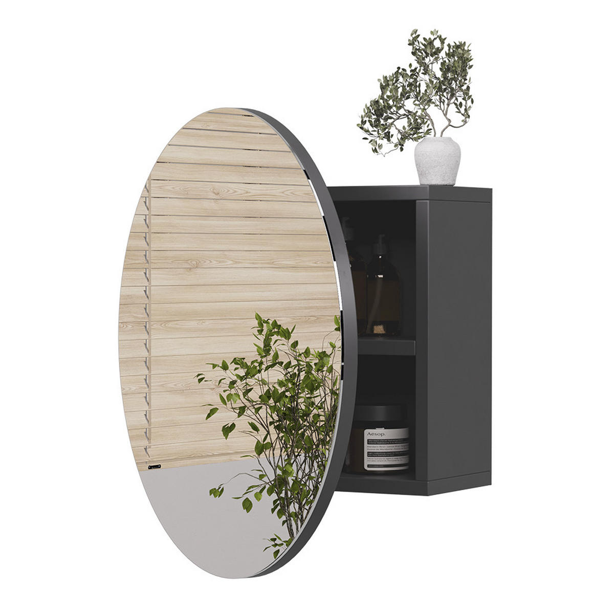 BADSPIEGELSCHRANK Loki Anthrazit 50 x 50 cm mit 2 Fächern - Anthrazit, Holzwerkstoff (50/50/17.4cm) - Vicco