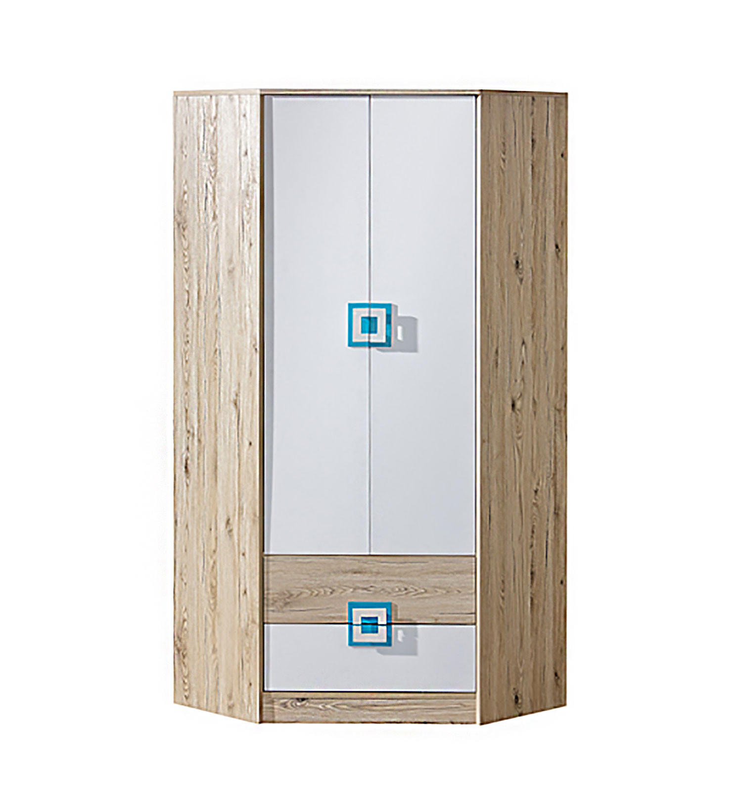 ECKSCHRANK Nico Eiche hell / Weiß-Farbapplikation Türkis 87 / 87 / 190 cm - Türkis/Hellbraun, Holz/Holzwerkstoff (87/190/87cm) - Feldmann-Wohnen