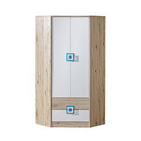 ECKSCHRANK Nico Eiche hell / Weiß-Farbapplikation Türkis 87 / 87 / 190 cm - Türkis/Hellbraun, Holz/Holzwerkstoff (87/190/87cm) - Feldmann-Wohnen