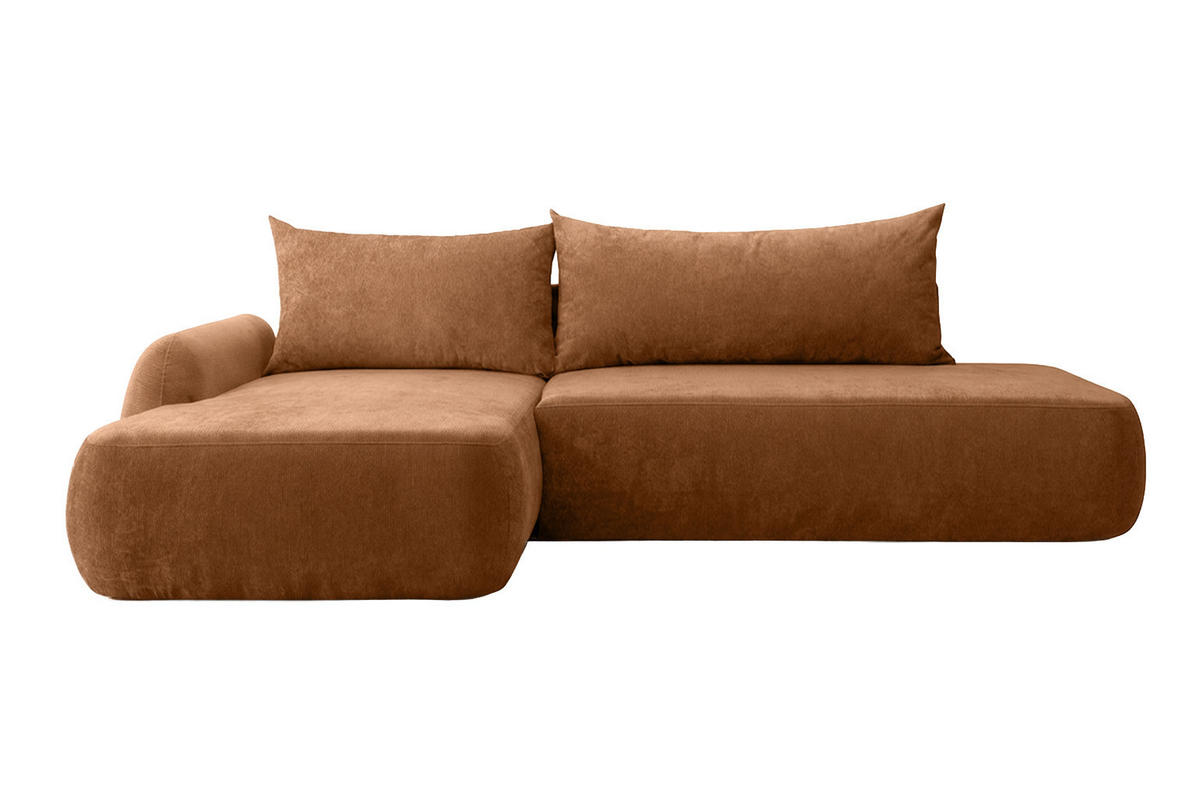 ECKSOFA Mit Schlaffunktion Und Bettkasten, Velvet-Stoff Vena, Honigfarbe, Links, HELA I - Honig, Holz (302/184cm) - Kaiser Möbel