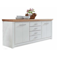 SIDEBOARD 4-trg 4 Schubladen weiß Olbia Wildeiche 202/45/82 cm - Weiß/Braun, Holz (202/82/45cm) - Casamia Massive Möbel
