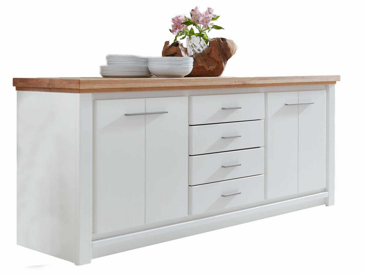 SIDEBOARD 4-trg 4 Schubladen weiß Olbia Wildeiche 202/45/82 cm - Weiß/Braun, Holz (202/82/45cm) - Casamia Massive Möbel