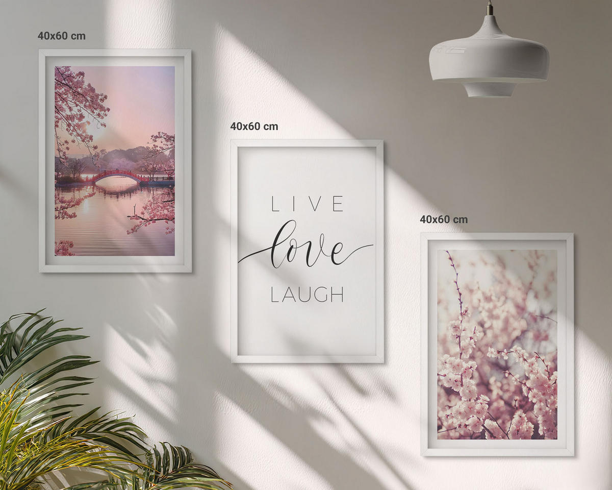 WANDBILDER 3er-Set - 40x60 cm Weißer Rahmen - Blumenbrücken-Inschriftenmotiv - Weiß, Kunststoff (40/60cm) - ArtPrintCave