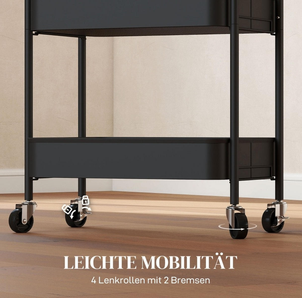 ROLLWAGEN mit 3 Gitterkörben 45 x 30,6 x 79 cm Stahl Schwarz - Schwarz, Metall (30.6/79/45cm) - Beauniv