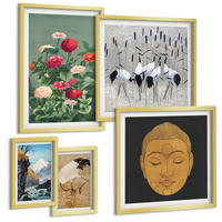 BILDER SET 5er Set - 50x50 cm & 20x30 cm & 40x60 cm Goldrahmen - Abstrakte Berge und Blumen Inspiration - Goldfarben, Kunststoff (40/60cm) - TULUP