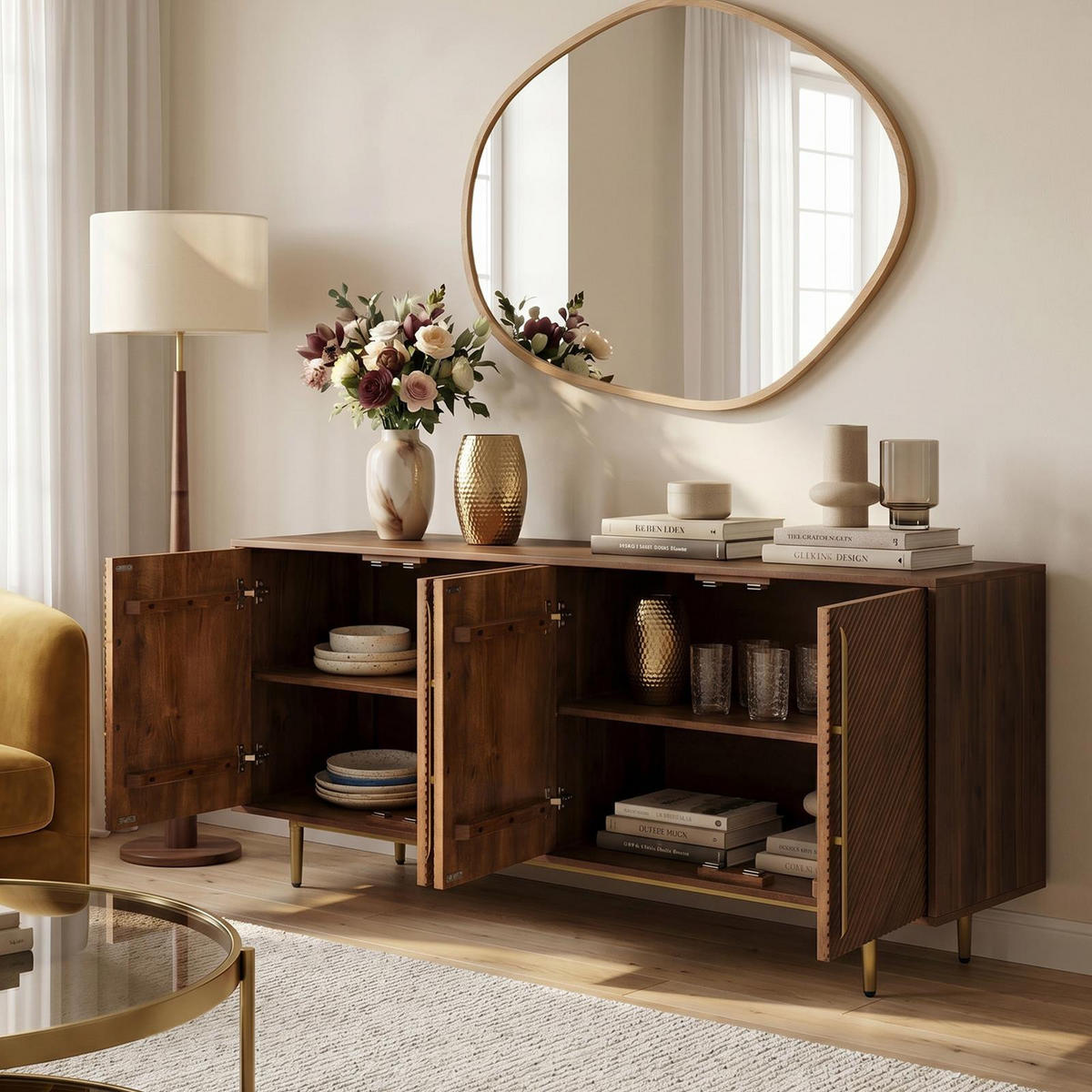 SIDEBOARD TAGULA braun, gold - Braun, Holz (180/75/45cm) - IDIMEX