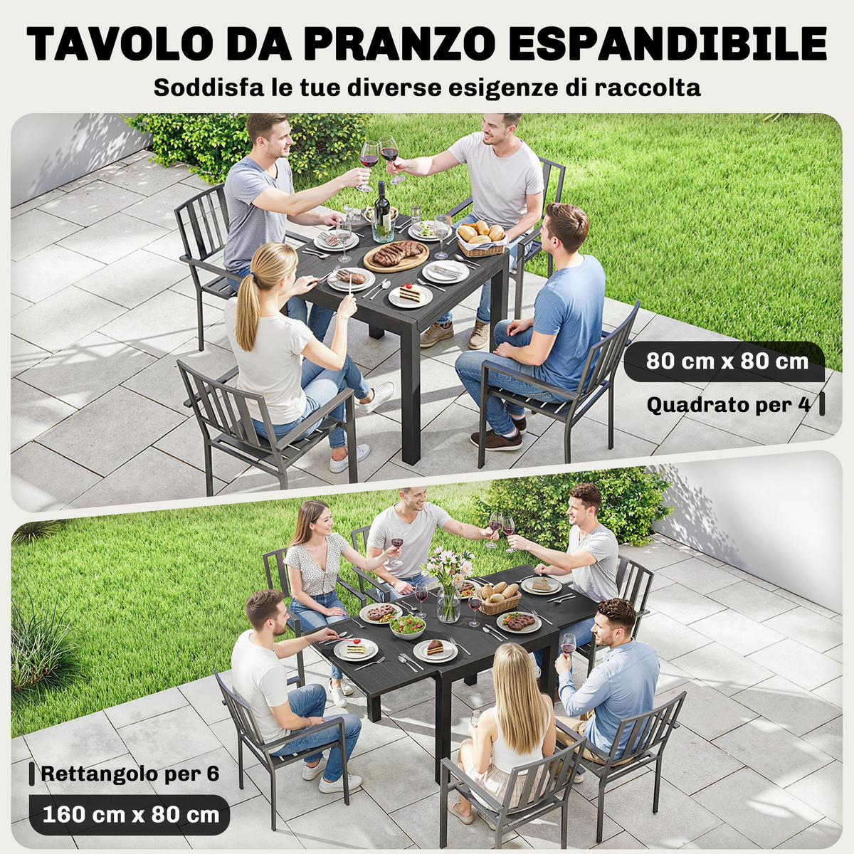 GARTENTISCH,SCHWARZ,1 Stück - Schwarz, Naturmaterialien (160/80/75cm) - GiPP
