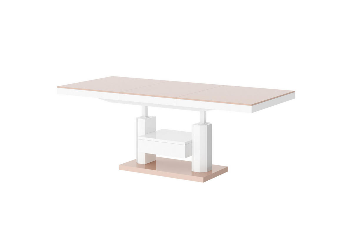 COUCHTISCH rechteckig höhenverstellbar ausziehbar Schublade 120/75/56 cm - Weiß Hochglanz/Cappuccino, Holzwerkstoff (75/120/56cm) - designimpex