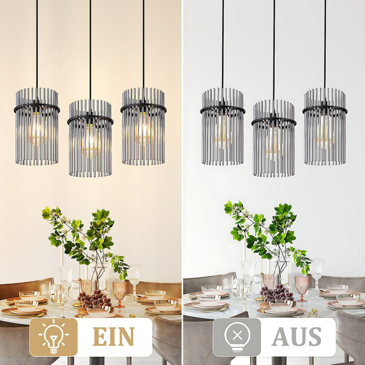 PENDELLEUCHTE BEESKOW Ⅲ 48/5/150 cm - Schwarz, Metall (48/5/150cm) - Nettlife