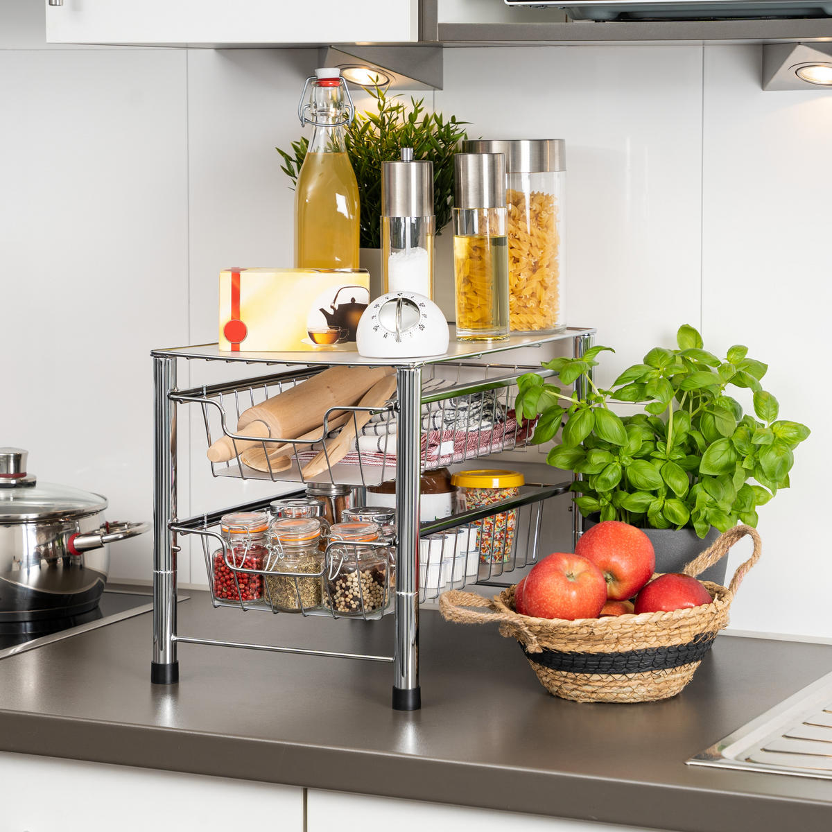 SCHUBLADENREGAL, silber - Chromfarben, Metall (27.5/31/42.5cm) - bremermann