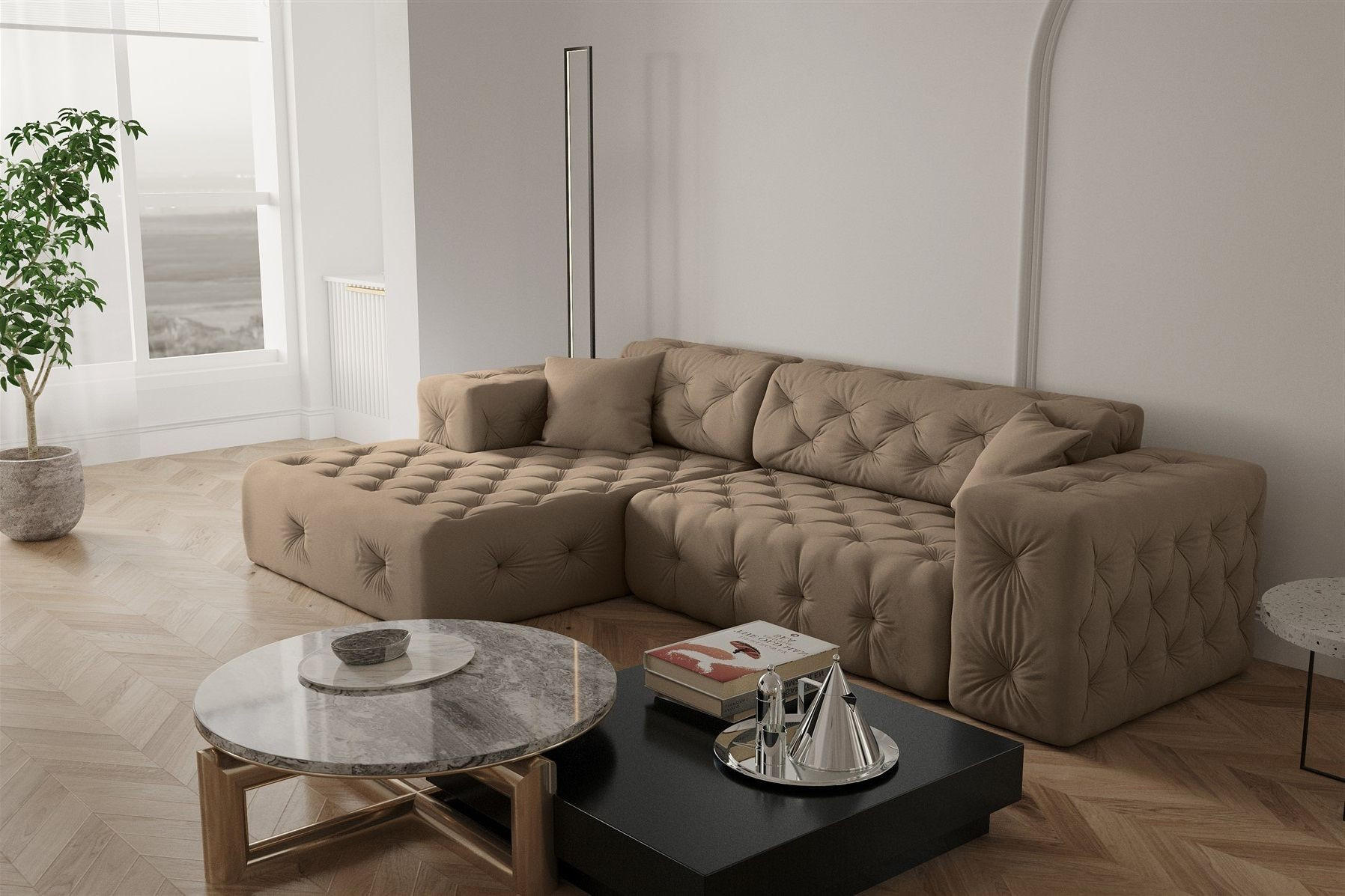 ECKSOFA Chantal - Taupe, Holzwerkstoff/Textil (266/171cm) - Fun Möbel