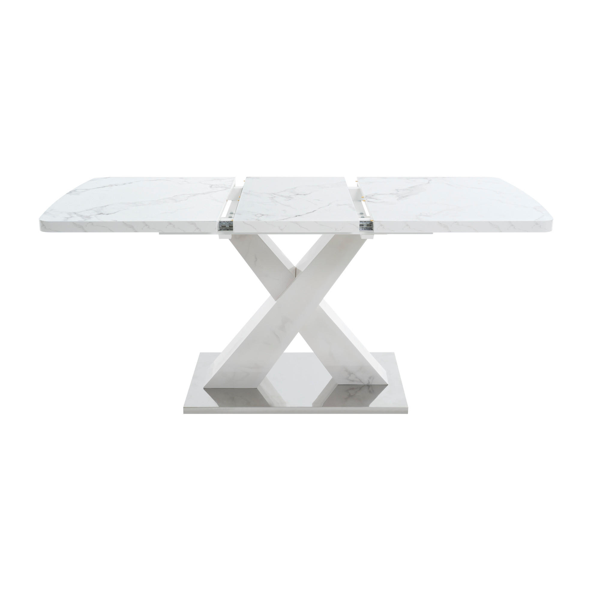 ESSTISCH 120-160/80/76,5 cm in Weiß mit Ausziehfunktion und X-Gestell - Weiß, Holzwerkstoff (160/80/76.5cm) - Flora Grace
