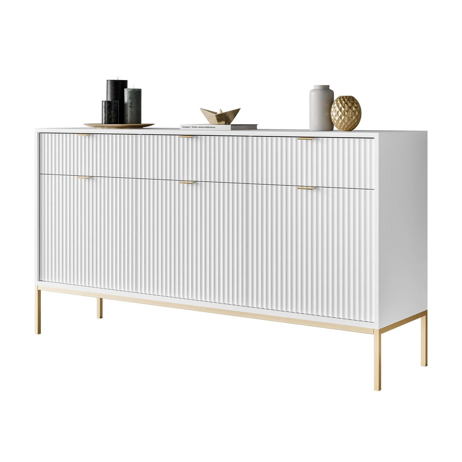SIDEBOARDS CORTADO GOLD KSZ154 MIT SCHUBLADEN 154 CM WEISS - Weiß, Holzwerkstoff (154/83/39cm) - Lookway
