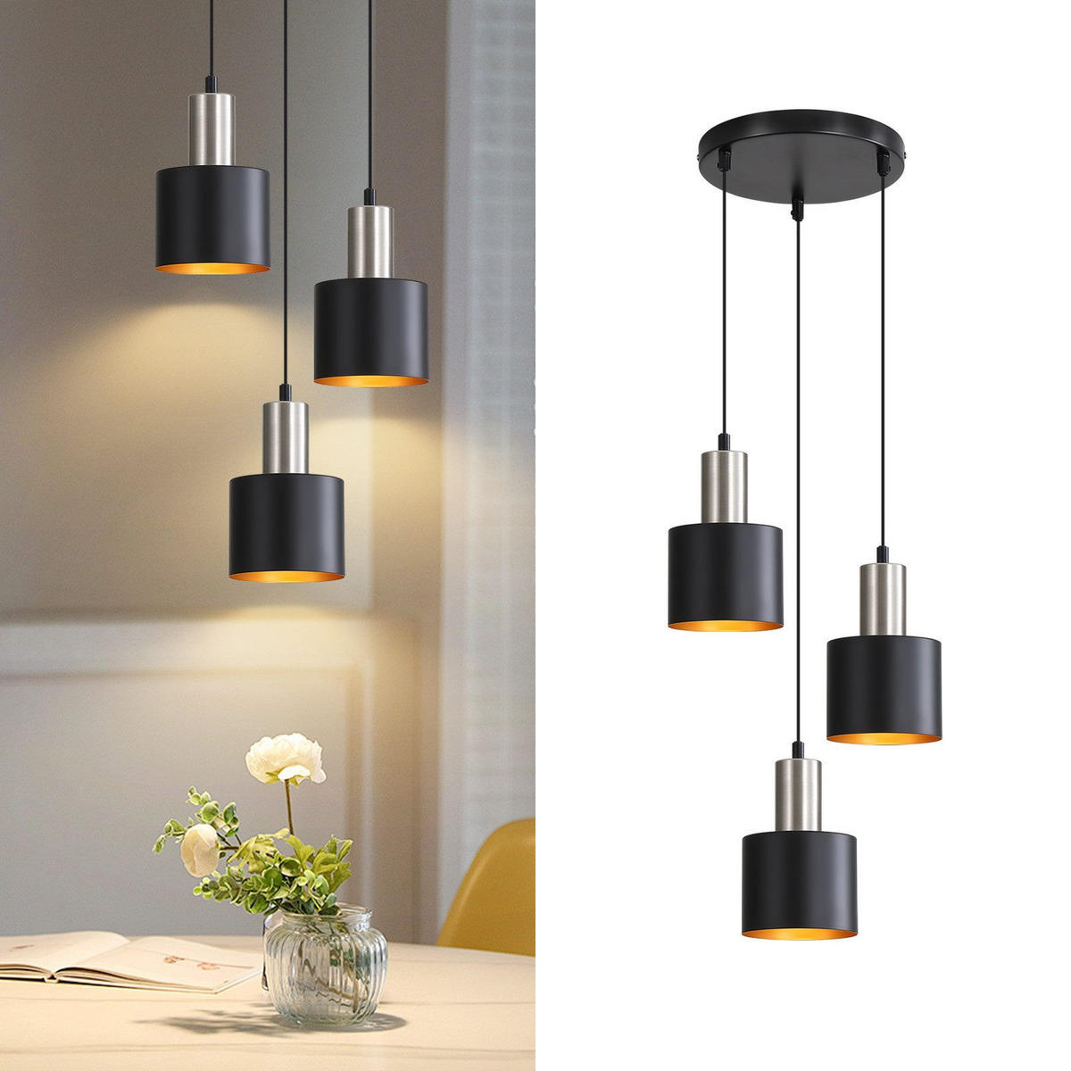 PENDELLEUCHTE Michael 22/12/173.5 cm - Schwarz, Metall (22/12/173.5cm) - ZMH