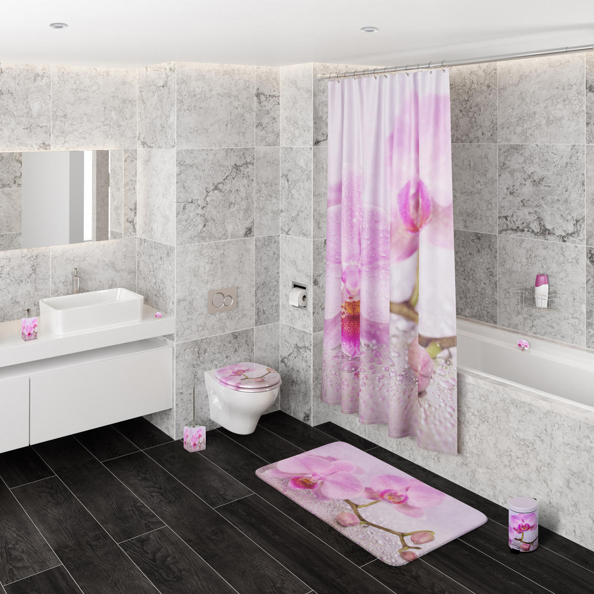 KOSMETIKEIMER Blooming - Pink/Hellrosa, Kunststoff/Metall (17/25/25cm) - Sanilo