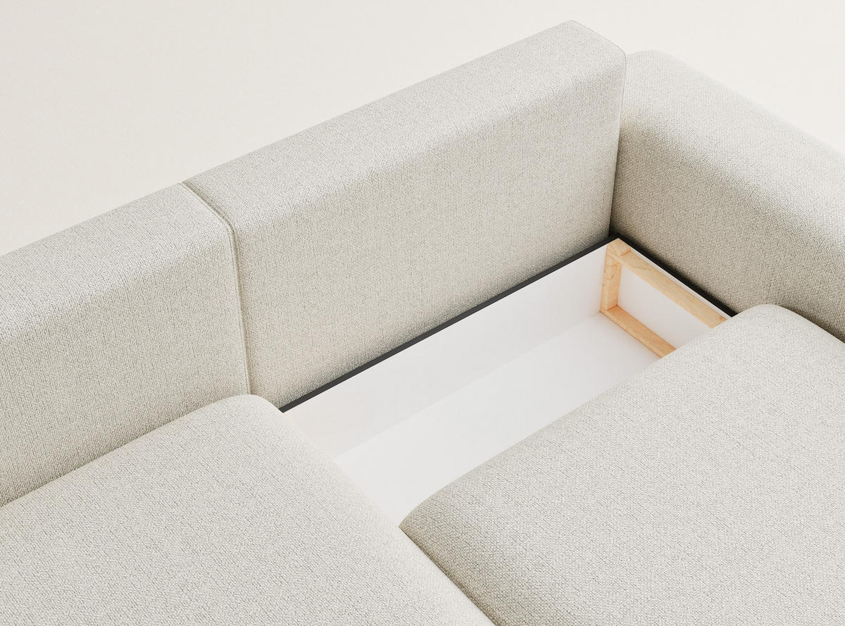 ECKSOFA MIT SCHLAFFUNKTION Solo Creme Webstoff - Creme/Schwarz, Holz/Holzwerkstoff (255/168cm) - Maison de Reve