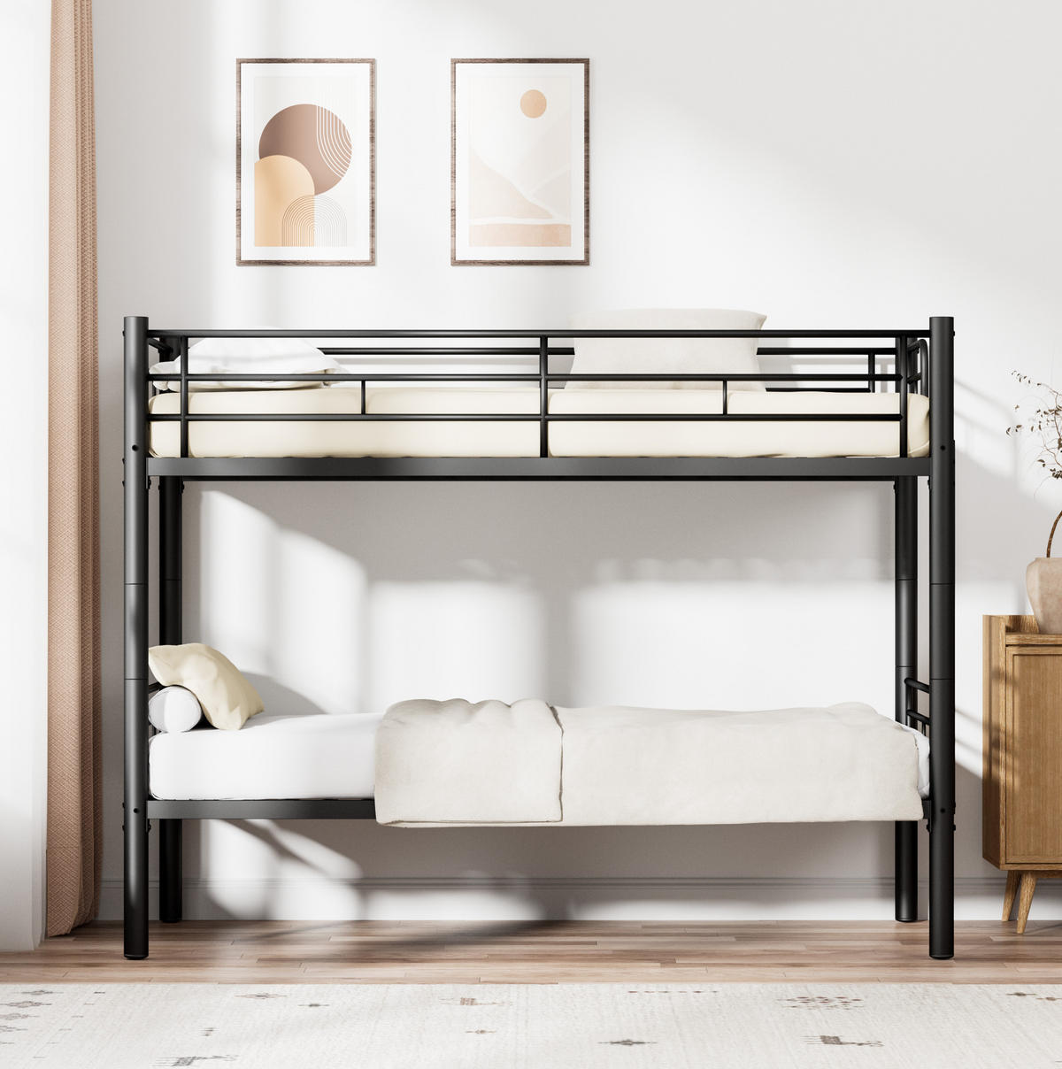 ETAGENBETT 90/190 cm aus Metall mit Umbaumöglichkeit zu 2 Einzelbetten Schwarz - Schwarz, Metall (90/190cm) - Modenvie